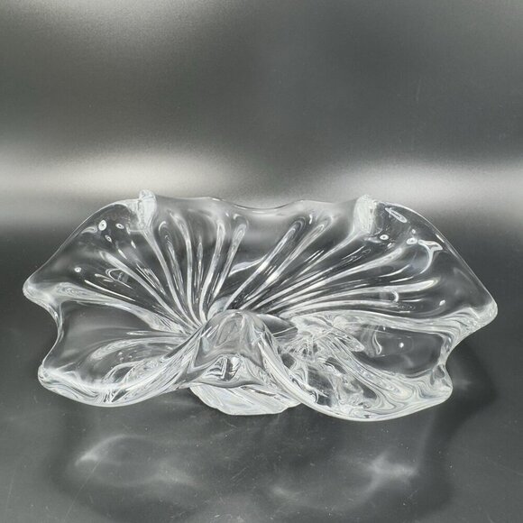 Vintage 1980s Venetian Clear Glass Dish Bowl Centerpiece Made In Italy Decor VTG - Picture 12 of 15